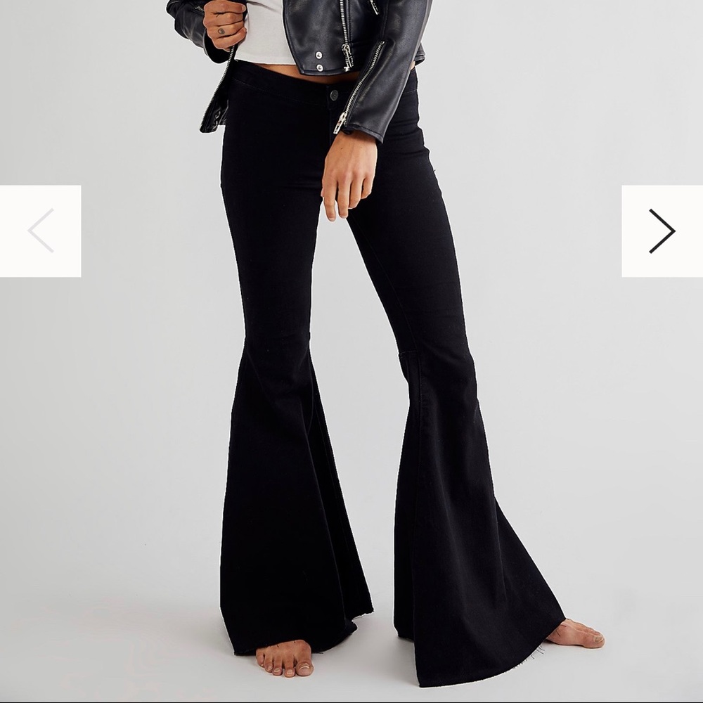 Free People extra wide leg low rise flares.